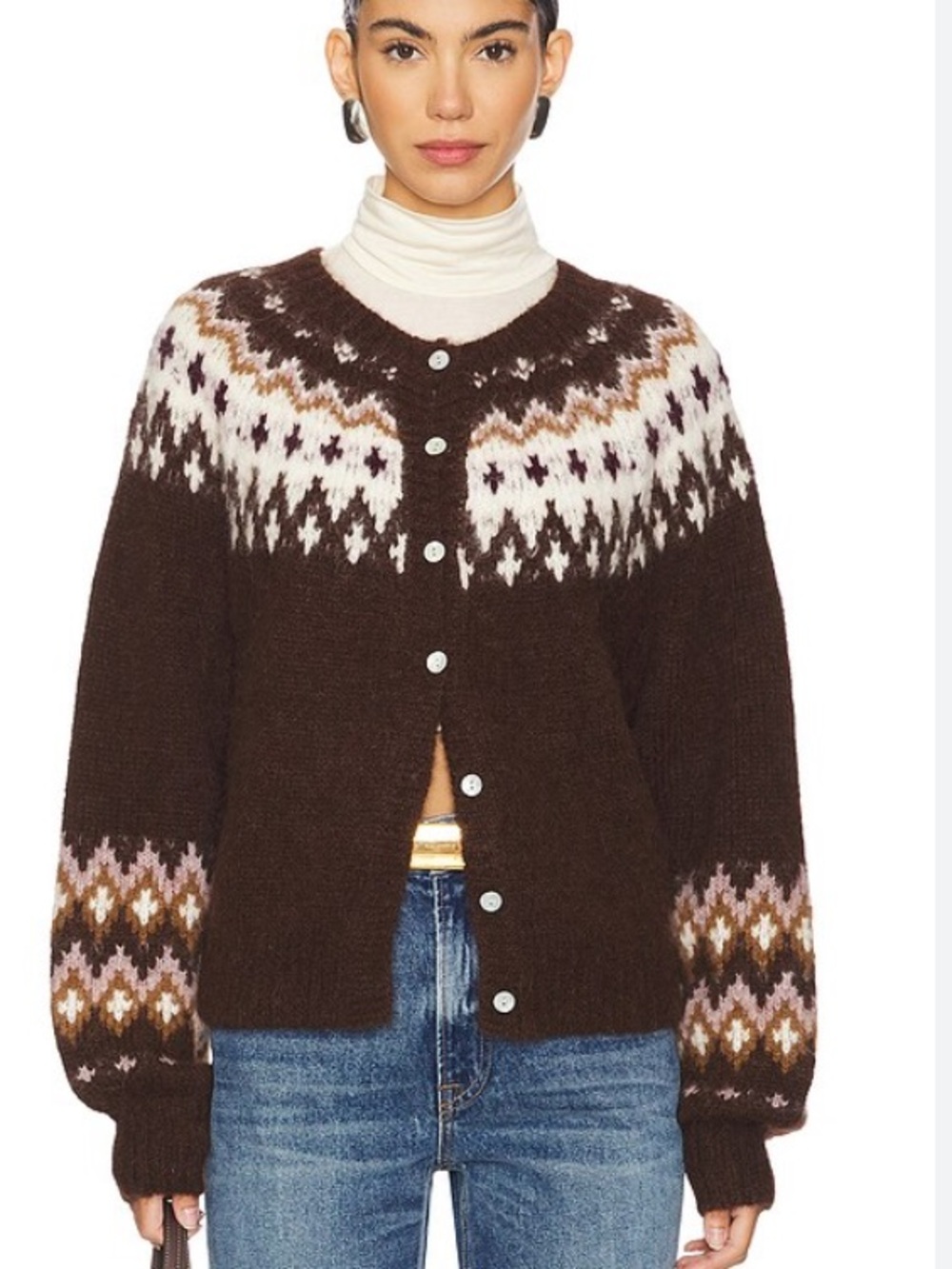 NWT Soho & Stella Fair Isle button-front cardigan and hat set - Coffee brown L